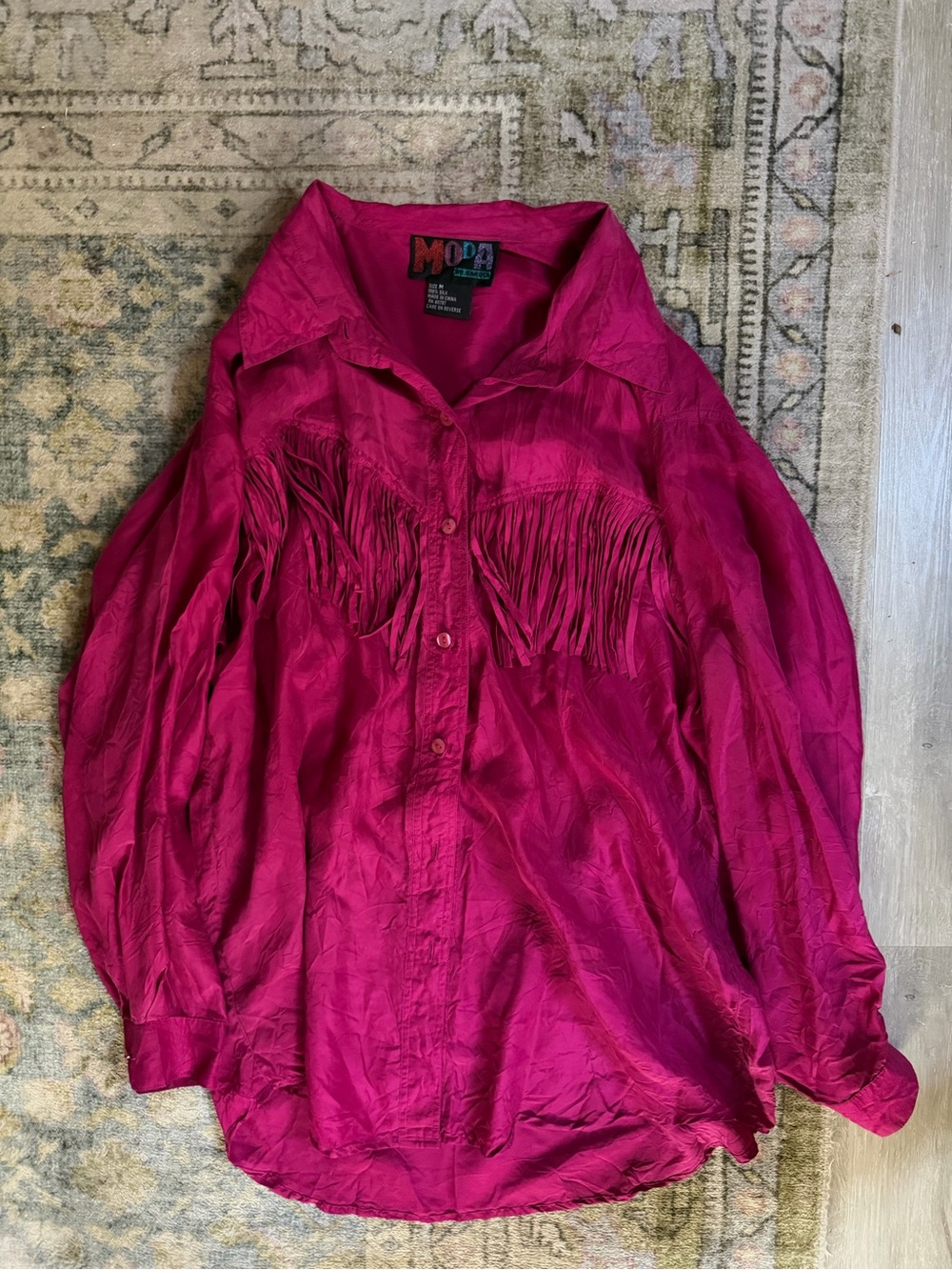 Moda International Fuchsia Fringe Button-Down Shirt